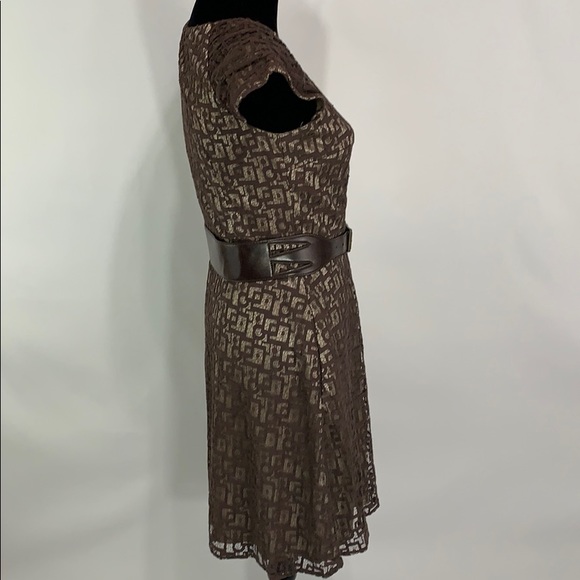 Andrew Marc New York brown tan lace midi dress - Picture 3 of 8